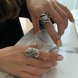 Retro Silver Color Geometric Rhombus Stripe Open Rings For Women Fashion Exaggerate Open Index Finger Ring anillos Femme Jewelry daiiibabyyy