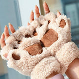 1Pair Women Girl Lovely Bear Plush Cat Paw Claw Gloves Winter Faux Fur Cute Kitten Fingerless Mittens Christmas Halloween Gloves daiiibabyyy