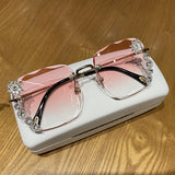 Sunglasses women  new fashon Vinage Sqaure luxury glasses Rimless rhinesotne sunglasses Shades For Women Summer oculos daiiibabyyy