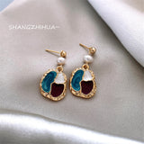2022 New South Korea's New Patchwork Color Pendant Baroque Pearl Earrings For Women's Fashion Unusual Jewelry Christmas Gifts