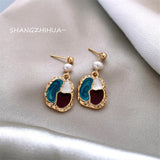 2022 New South Korea's New Patchwork Color Pendant Baroque Pearl Earrings For Women's Fashion Unusual Jewelry Christmas Gifts daiiibabyyy