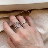 MENGJIQIAO Korean Fashion Elegant Multilayer Delicate Zircon Pearl Rings For Women Adjustable Finger Knuckle Ring Jewelry daiiibabyyy