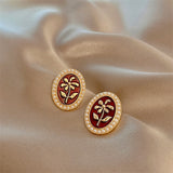 Korean elegant temperament geometry creative geometry restoring ancient ways flower pearl ear nail, fashionable women's earrings daiiibabyyy