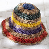 Summer Travel Shade Rainbow Color Hat Floppy Straw Hat Women Ladies Wide Brim Beach Foldable Straw Sun Hat Sun Cap daiiibabyyy
