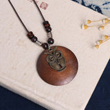 Vintage Fashion Winter Long Sweater Chain Necklace Handmade Wooden Round Pendant Necklace Famale Bijoux Collier Jewelry Gifts daiiibabyyy