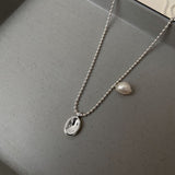 Fashion Pearl Metal Oval Charm Pendants Necklaces For Women Simple Clavicle Chain Bead Chain Choker Trendy Neck Jewelry Gifts daiiibabyyy
