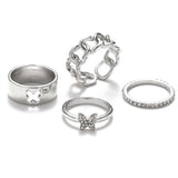 Daiiibabyyy Butterfly Rings Set For Women Charm Girl Finger-ring Fashion Punk Hollow Design Geometric Lady Cubic Zirconia Ring Jewelry