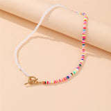 17KM Y2K Style Flower Beaded Necklace for Women Bohemian Colorful Short Beaded Pearl Choker Necklace Female Jewelry daiiibabyyy
