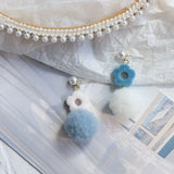 2022 Fashion Blue White Fluffy Hairball Statement Drop Earrings For Women Girls Korean Trendy Jewelry Accessories Dangle Earring daiiibabyyy