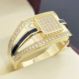 Business Men's 18K Gold Filling Inlaid Zircon Crystal Wedding Rings for Men Noble Temperament Engagement Party Jewelry Gift daiiibabyyy