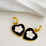 HUANZHI 2022 S925 Vintage Colorful Paint Glaze Heart Stud Earrings Geometry Metal for Women Girls Party Travel Jewerly Gifts daiiibabyyy
