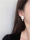 S925 Korean metal material geometric asymmetric pearl earrings, temperament, stylish women's earrings, 2022 new jewelry daiiibabyyy