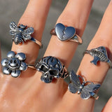 Lost Lady Retro Silver Black Skull Skelton Heart Rings Trendy Hiphop Punk Antique Finger Rings for Women Party Jewelry Gift daiiibabyyy