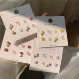 MENGJIQIAO Wholesale Korean Cute Colorful Flower Butterfly Stud Earrings For Women Girls Sweet Weekly Daliy Oorbellen Jewelry daiiibabyyy