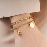 Daiiibabyyy 316L Stainless Steel New Fashion Upscale Jewelry Lovers Lock Multi-element Heart Shape Charm Thick Chain Bracelets For Women