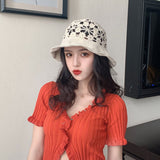 Daiiibabyyy Hollow Hook Flower Spring and Autumn  Fisherman Hat Female Korean Version of the Wild Sunscreen Ultraviolet Sun Hat Cover Face