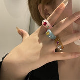 Fashion Korean Candy Color Resin Acrylic Index Finger Rings Trendy Chic Crystal Inlay Charm Jewelry Rings For Women Party Gifts