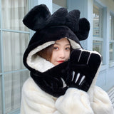 Women Stitching Color Cute Scarf 100% Wool Cold and Warm Hat  Autumn and Winter Love Scarf Winter Skiing All-in-one Hood daiiibabyyy