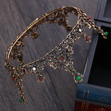 Daiiibabyyy Baroque Vintage Black Crystal Beads Round Bridal Tiaras Big Crown Royal Queen Rhinestone Pageant Diadem Wedding Hair Accessories