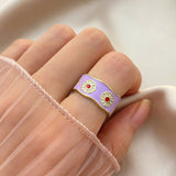 Fashion Korean Style Flower Wreath Rings for Women Punk Trendy Vintage Plum Blossom Ring Small Enamel Flower Rings Couple Rings daiiibabyyy