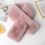 Winter Scarves Woman Warm Imitating Rex Rabbit Fur Cross Scarf Soft Waxy Thick Solid Color Fur Collar шарф женский зимний daiiibabyyy
