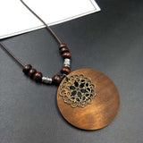 Vintage Fashion Winter Long Sweater Chain Necklace Handmade Wooden Round Pendant Necklace Famale Bijoux Collier Jewelry Gifts daiiibabyyy