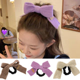 Wool Knitted Fabric Bow Rubber Band Princess Ponytail Headwear Hair Accessories Fashion Sweet Elegant Girl Head Hair Circle daiiibabyyy