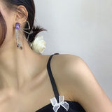 Fashion Square Crystal Metal Bow Earrings Female 2022 Trend Rhinestone Tassel Long Minimalist Dangle Earring Gift Jewelry Party daiiibabyyy