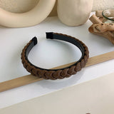 MENGJIQIAO Korean Beige Coffee Color Wide-brimmed Braid Autumn Hairbands Women Elegant Pear Tassel Hair Hoop Hair Accessories daiiibabyyy