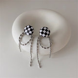 FFLACELL Korean Fashion Simple Metal Black White Chessboard earring For Women Girls Temperament All-match Daily Party Jewelry daiiibabyyy