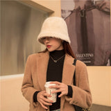 Winter Women's Solid Color Casual Face Small Bucket Hat Autumn and Winter Plush Warm Rabbit Fur Fisherman Fashionable Bonnet daiiibabyyy