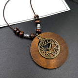 Vintage Fashion Winter Long Sweater Chain Necklace Handmade Wooden Round Pendant Necklace Famale Bijoux Collier Jewelry Gifts daiiibabyyy
