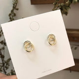 2022 Korean Simple Double Circle Gold Color Metal Rhinestone Drop Earrings For Women Fashion Small Pendientes Jewelry Gifts daiiibabyyy