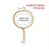 Daiiibabyyy Fashion Hip Hop Long Imitated Pearl Pendant Tassel Necklace For Women Boho Vintage Geometric Hollow Metal Chain Jewelry Gift