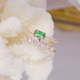Bohemia Emerald Green Crystal Women Ring Double Layers Transparent Zircon Elegant Bague Anillos Shine Bridal Wedding Jewelry daiiibabyyy