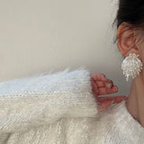 Fashion New Korean Beaded Acrylic Pearl Flower Tassel Earrings For Women Girls Elegant Pendientes Wedding Party Jewelry Gifts daiiibabyyy