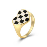 Vintage Checkerboard Finger Rings For Women Girls Punk Heart Black Geometric Metal Ring Party Gifts 2021 Trend Jewelry daiiibabyyy