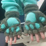 1Pair Women Girl Lovely Bear Plush Cat Paw Claw Gloves Winter Faux Fur Cute Kitten Fingerless Mittens Christmas Halloween Gloves daiiibabyyy