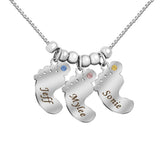 Personalized 1-4 Baby Feet Engraving Kids Names Necklace with Birthstone for Ladies or New Mom Mothers Day Gift Custom Footprint