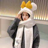 Women Stitching Color Cute Scarf 100% Wool Cold and Warm Hat  Autumn and Winter Love Scarf Winter Skiing All-in-one Hood daiiibabyyy