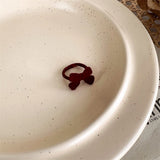 New Fashion Vintage Wine Red Plush Bowknot Ring Earring Personality Simple Autumn And Winter All-match Jewelry For Women Girls daiiibabyyy