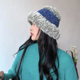 Rabbit Fur Soft Waxy Yarn Hat Winter Hats for Women French Designer Stitching New Warm Knitted Fisherman Hat Thick Winter daiiibabyyy
