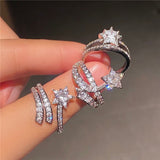 Daiiibabyyy Micro Pave Zircon Twist Star Rings For Women Engagement Wedding Party Jewelry Open Ring Bijoux