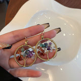 Trendy Exaggerate Geometric Colorful Gravel Trees Dangle Hook Earrings For Women Retro Fashion Ethnic Style Ear Jewelry Earring daiiibabyyy