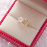 New Fashion Crystal Flower Branch Leaf Adjustable Finger Rings for Women Rose Gold Zircon Open Ring Glamour Wedding Jewelry Gift daiiibabyyy