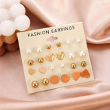 24pcs Women's Earrings Set Pearl Earrings for Women Bohemian Fashion Jewelry 2022 Geometric Crystal Heart Stud Earrings daiiibabyyy