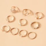 Daiiibabyyy Bohemian Retro Gold Crystal Geometric Joint Ring Set for Women Star Moon Heart Shape Simple Design Rings Set Party Jewelry Gift