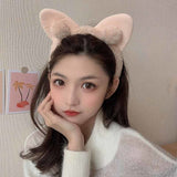 Cute Cat Ear Headband for Girl Plush Face Wash Headband Girly Heart Style Solid Color Headband Fashion Korean Hair Accessories daiiibabyyy