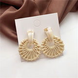 Summer Bohemia Simple Beige Brown Bamboo weave Statement Drop Earrings For Women Fashion Geometric Dangle Earring bijoux brincos daiiibabyyy