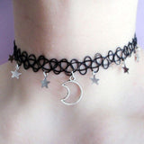 Harajuku Style Goth Black Hollow Mesh Elasticity Chokers Collar For Women Fashion Punk Moon Star Pendant Short Necklaces Jewelry daiiibabyyy